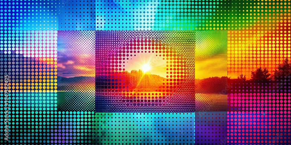 Poster Vibrant Abstract Colorful Geometric Pattern with Rectangles and Circles for Modern Design Projects