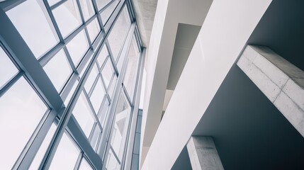 Striking architectural design with geometric glass panels and concrete walls