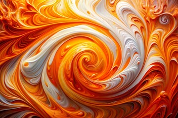 Vibrant Orange and White Liquid Oil Paint Abstract Art for Home Decor and Modern Aesthetics