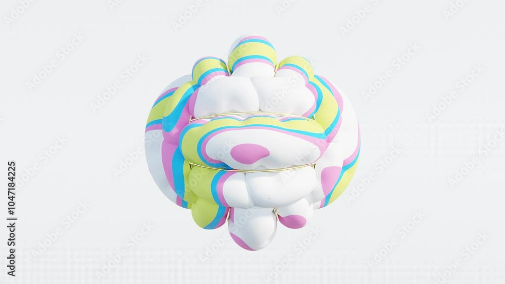 Poster overinflated sphere in golden mesh pattern on white background: 3d animation with abstract and moder