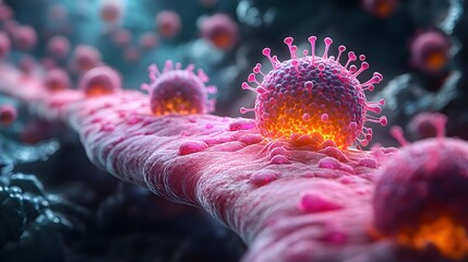 Obraz premium Virus Structure Under Microscope with Vibrant Colors