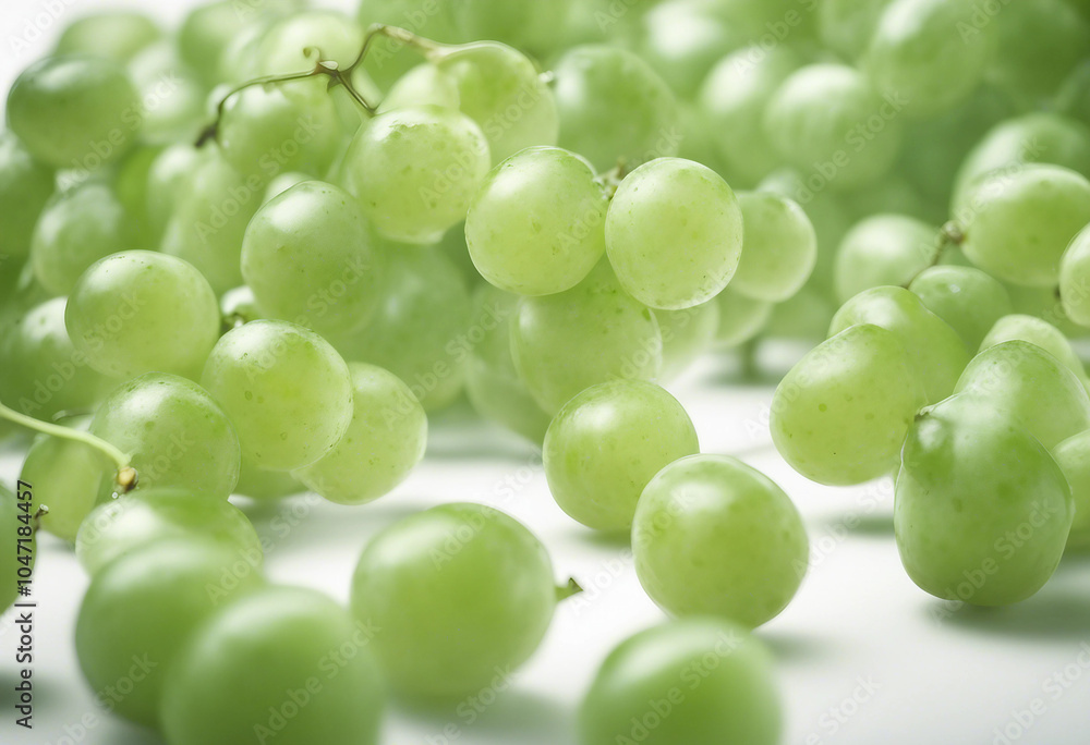 Poster falling green grape isolated on white background full depth of field
