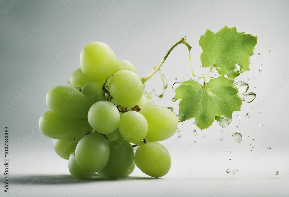 Poster falling green grape isolated on white background full depth of field