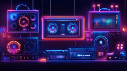 Fototapeta premium Music melody neon realistic vector desgin for musical apps and websites background,generative ai