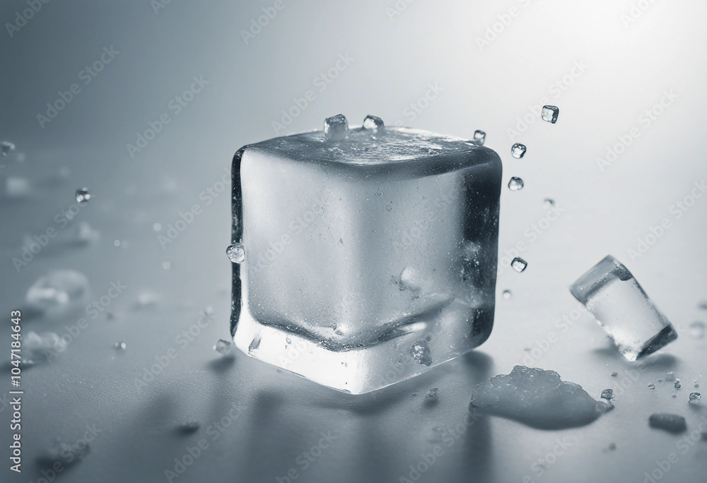 Poster falling ice cube isolated on white background full depth of field