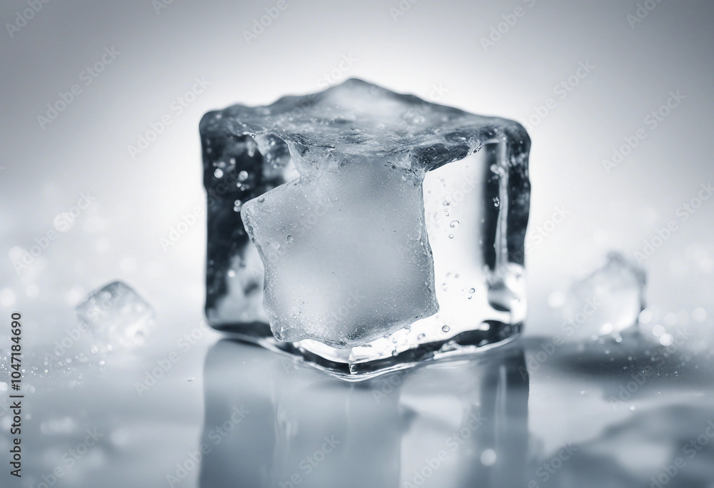 Poster falling ice cube isolated on white background full depth of field