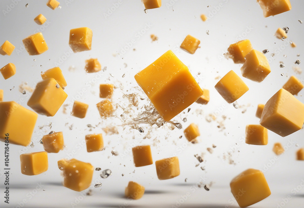 Poster falling mango cube isolated on white background clipping path full depth of field