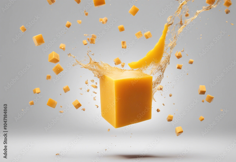 Poster Falling Mango cube isolated on white background clipping path full depth of field