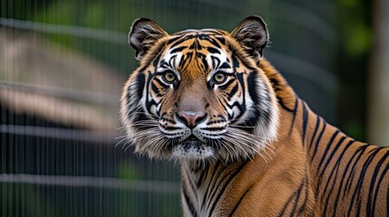 Majestic Tiger Prowling in Zoo Enclosure