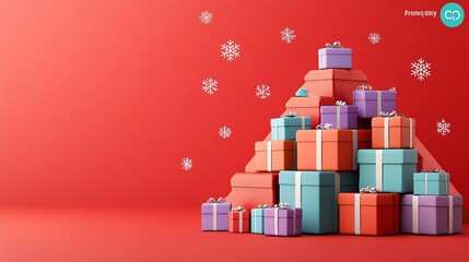 Colorful stacked gifts with a festive backdrop