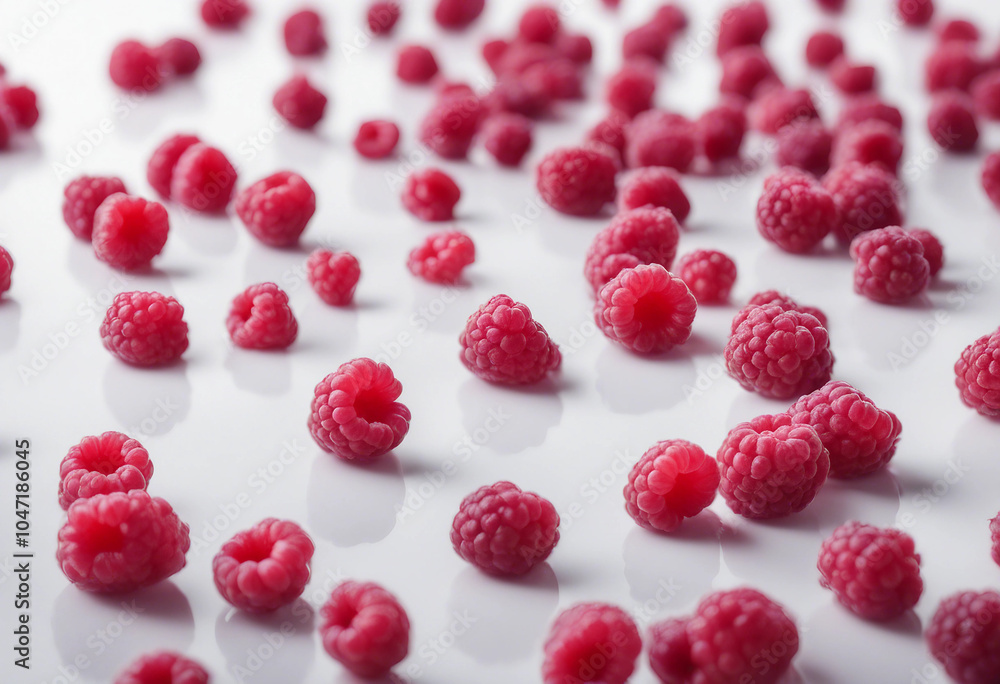 Poster falling raspberry isolated on white background full depth of field