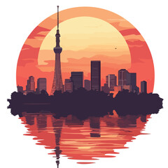 Obraz premium Tokyo City Skyline at Sunset - Urban Landscape Poster Design