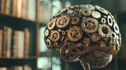 A brain model with gears turning, symbolizing the study of psychology,