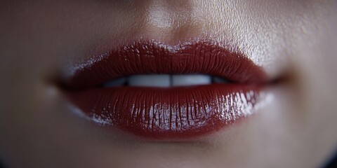 Fototapeta premium Close Up of Red Lips with Glossy Finish Beauty Makeup Fashion Portrait
