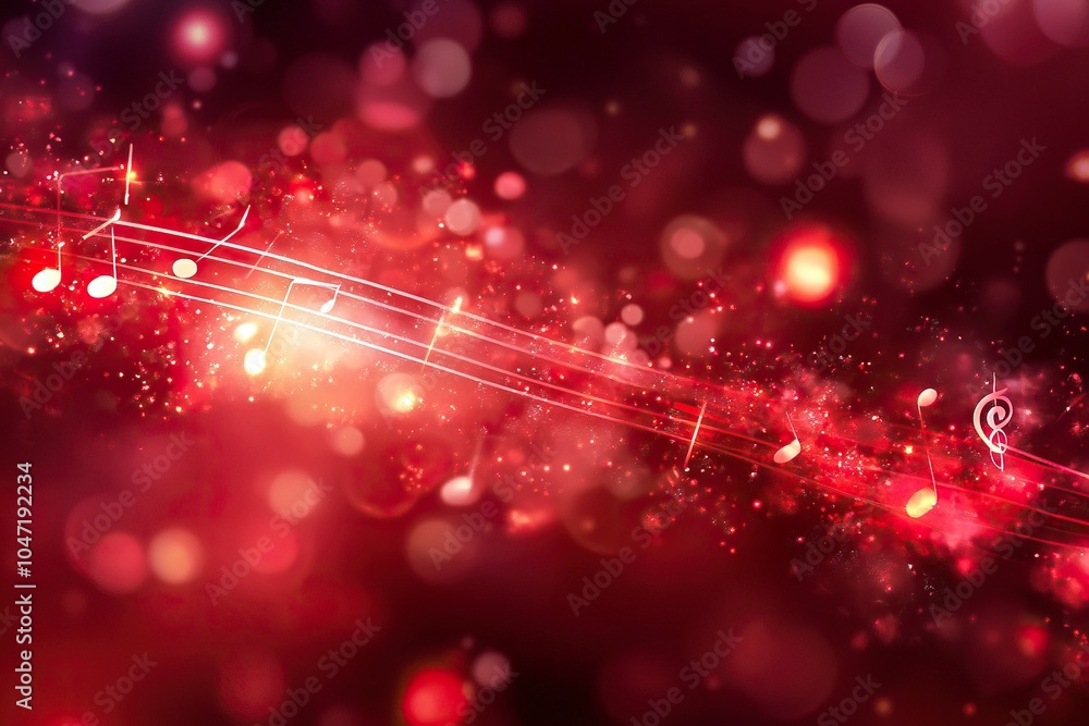 Aufkleber red music notes abstract background with lights effect. generative ai