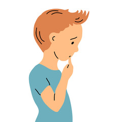 Little boy. Curious or guilty. Children and childhood. Vector illustration isolated on white background