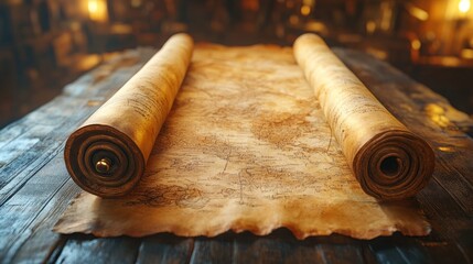 Aged Parchment Scroll Symbolizing Ancient History and Knowledge, Representing Historical Documentation, Wisdom, and Antiquity in a Classic Scroll Design.