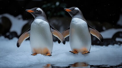 Fototapeta premium Penguins Waddling on Ice at the Zoo