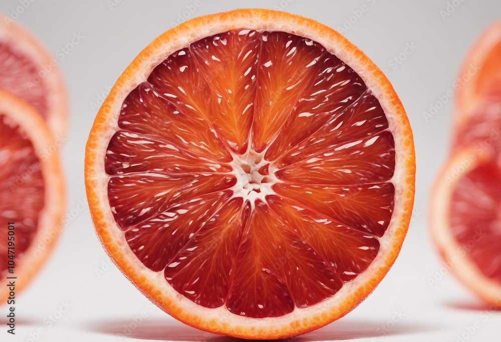 Poster red blood orange slice isolated on white background clipping path full depth of field