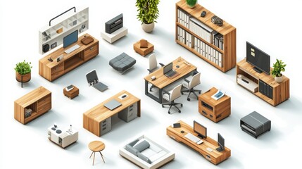Obraz premium Isometric Office Interior Design Elements for Workspace