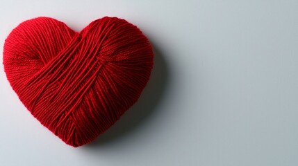 A bright red heart shape made from yarn on a white background. A simple and elegant design for Valentine's Day or any occasion.