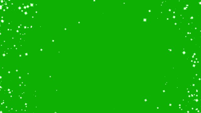 White glitter sparkles in spiral path with green screen background
