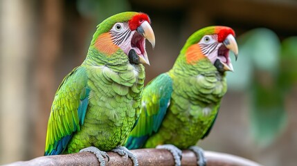Fototapeta premium Parrots Squawking Loudly at the Zoo