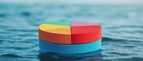 Colorful pie chart floating on water surface