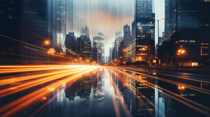 Obraz premium Cityscape with Light Trails and Reflections