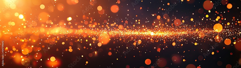 Poster abstract sparkling background with golden and orange bokeh lights.