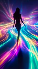 A flowing river of light moving through a person's body, symbolizing energy release in somatic therapy,