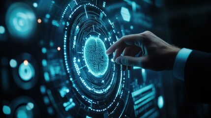 Businessman touching the brain working of Artificial Intelligence (AI) in the futuristic business and coding software development on interface and synchronize network connection, IoT, innovative