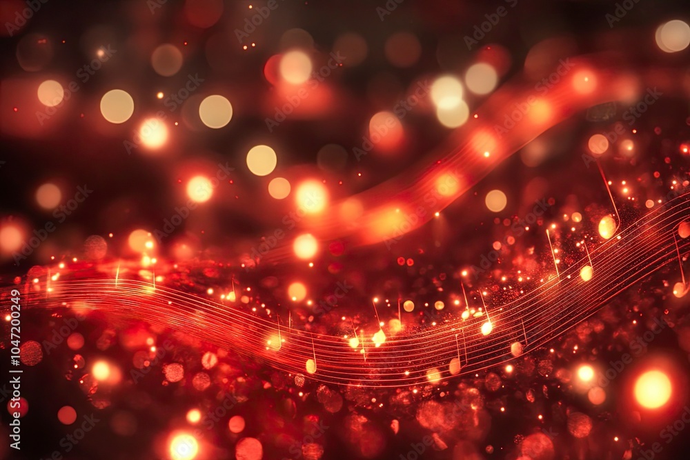 Aufkleber red music notes abstract background with lights effect. generative ai