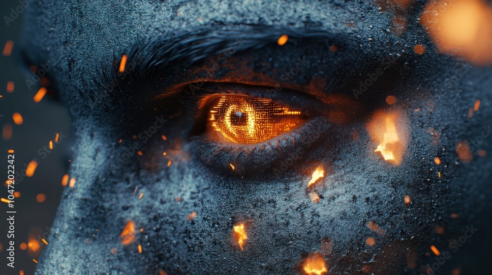 Poster futuristic rendering of a human face. concept of artificial intelligence. 3d render.