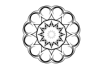 Artistic mandala design featuring a star-like core and intricate monochrome patterns for classic decor
