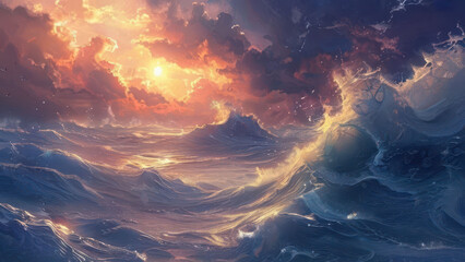 natures fury unleashed dramatic oil painting of a turbulent stormy sea