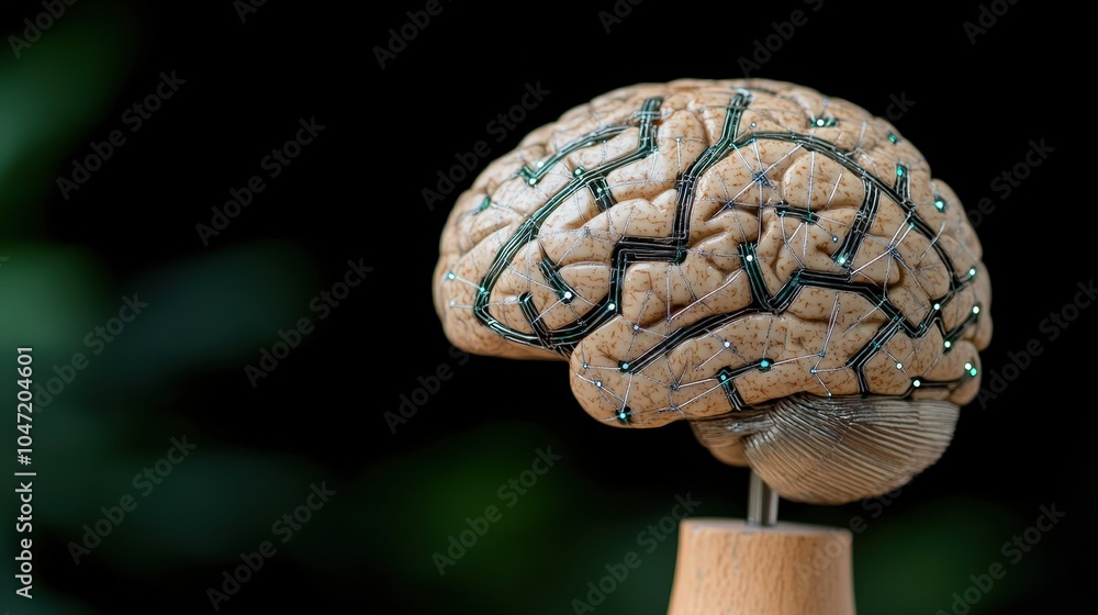 Poster illuminated human brain model artificial intelligence technology neural network