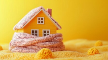 A Cozy Yellow House Wrapped in a Knitted Yarn for Warmth