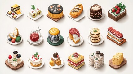 Colorful Isometric Culinary Icons for Food Lovers