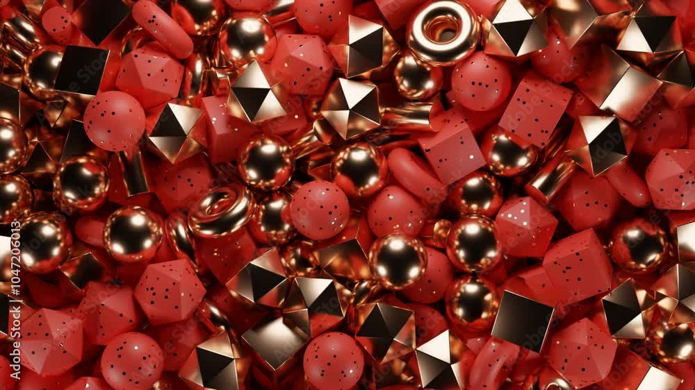Aufkleber golden and red 3d geometric shapes in random motion – elegant animation featuring metallic gold and 