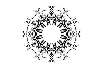 Symmetrical mandala design with concentric circles and interconnected arches, creating a harmonious geometric structure
