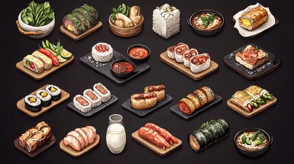 Colorful Isometric Cuisine Icon Set for Food Lovers