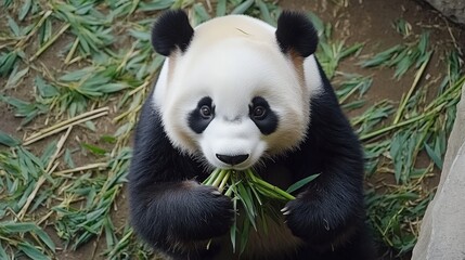 Obraz premium Panda Enjoying Bamboo at the Zoo