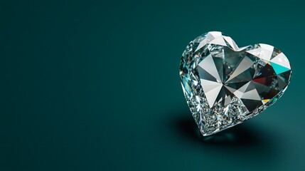 A heart-shaped diamond sparkles on a deep teal background, capturing the essence of love and luxury.