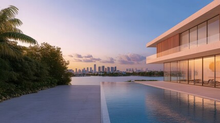 Obraz premium Stunning modern architecture overlooking a tropical cityscape and waterfront