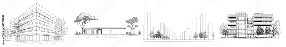 Poster the continuous one line drawing of a luxury apartment house illustrates the minimal concept of archi