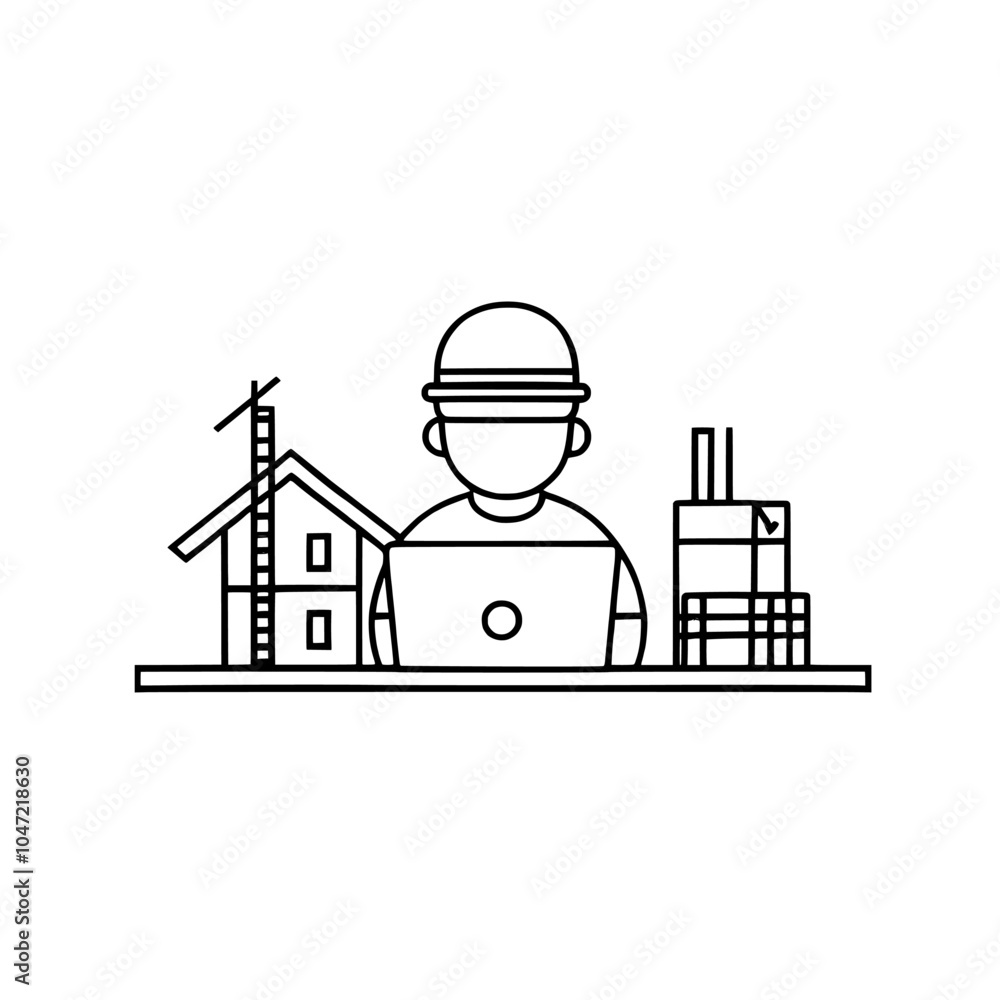 Poster the engineering drawing icons set includes a collection of blueprints and linear icons for use on co