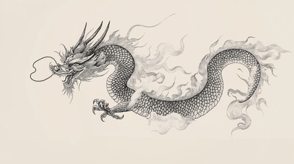 Fototapeta premium Tattoo on back. Traditional black and white Chinese dragon tattoo design