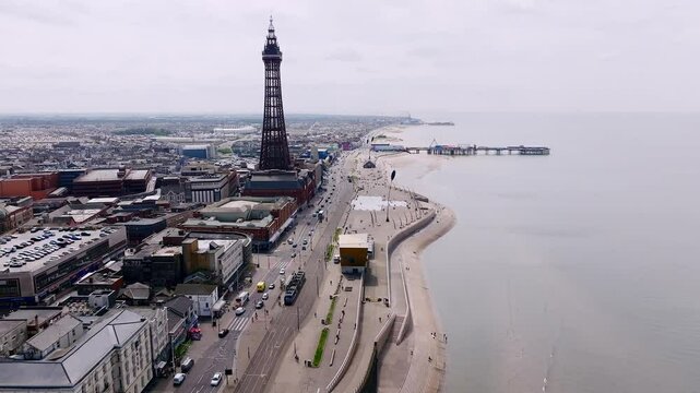 Ambulance traveling along Blackpool Promenade