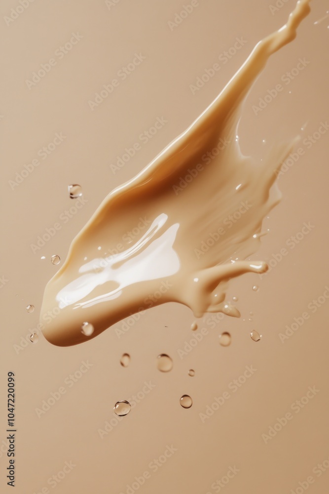 Poster a close-up view of a liquid splash on a brown surface, perfect for use in science or education illus